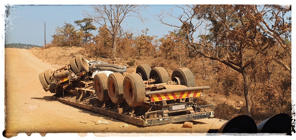 truck updide down in africa