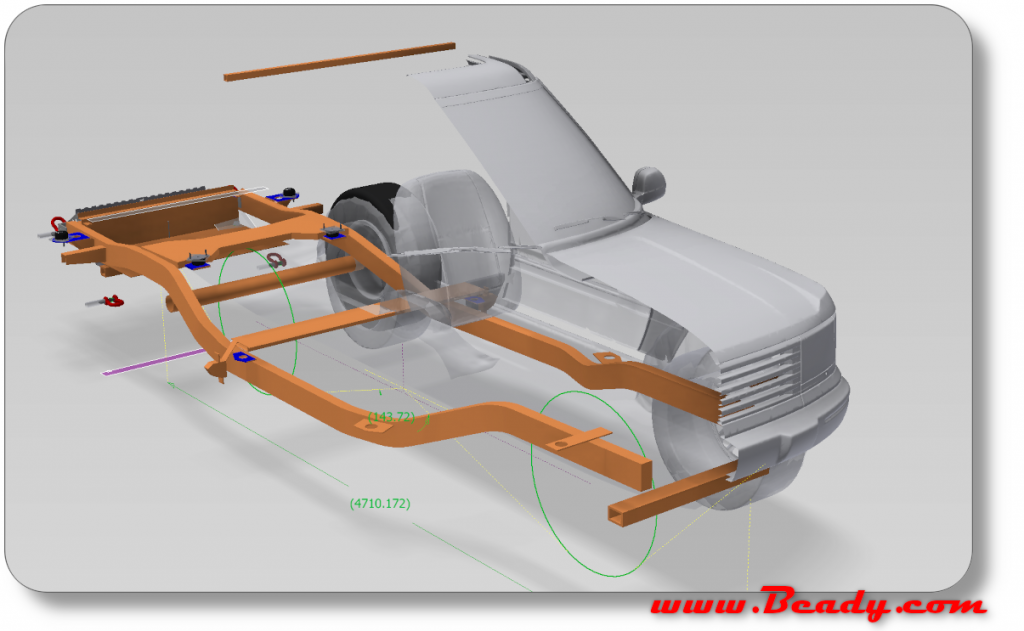 CAD model of P38 cab chassis range rover for download free, STEP file